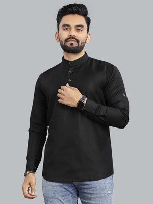 allan peter Men Solid Straight Kurta(Black)