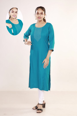 MAHEE TRENDZ Women Self Design Straight Kurta(Light Blue)
