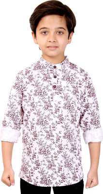 MADE IN THE SHADE Boys Printed Straight Kurta(White, Maroon)