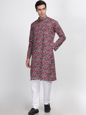 ANOUK Men Abstract Straight Kurta(Red)