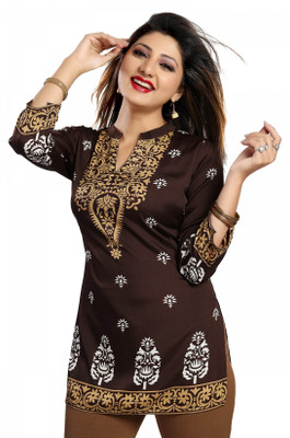 SC KURTIS Women Printed Straight Kurta(Brown)