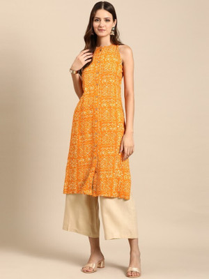 ANOUK Women Printed Straight Kurta(Yellow)