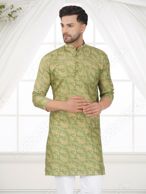 BASE 41 Men Printed Straight Kurta(Green)