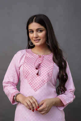 Tibra Attire Women Embroidered Straight Kurta(Pink)