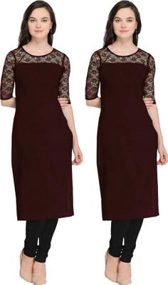 Maheshvi Women Self Design Straight Kurta(Maroon)