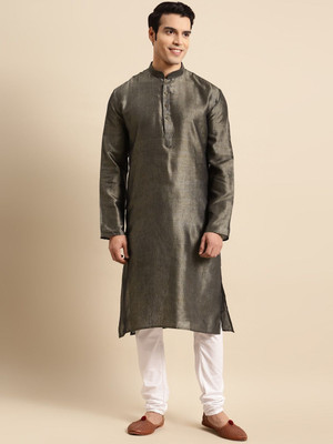 Rajubhai Hargovindas Men Solid Straight Kurta(Black)