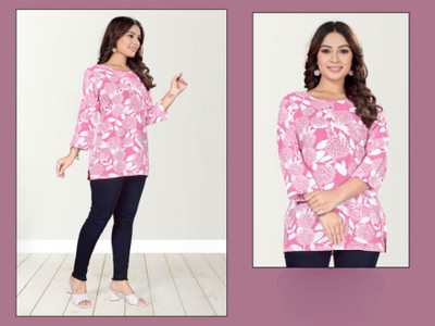SuRamni Women Floral Print, Printed Straight Kurta(Pink)