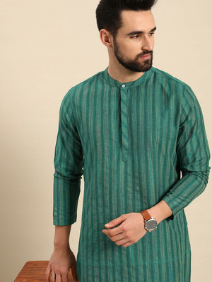 ANOUK Men Striped Straight Kurta(Dark Blue)