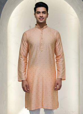 JUGG JUGG JEEYO Men Self Design Straight Kurta(Pink)