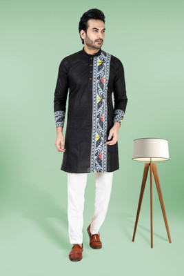 SANANDA STORE Men Self Design Straight Kurta(Black)