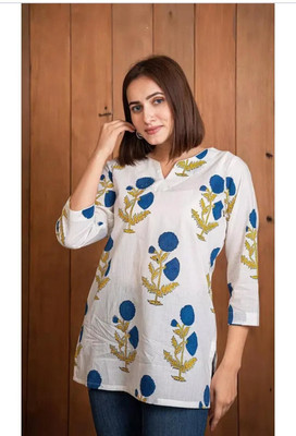 shri siddhi vinayak Women Self Design Tunic Kurta(White)
