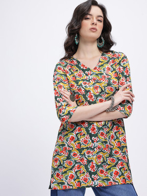 Anouk Rustic Women Printed Straight Kurta(Green)