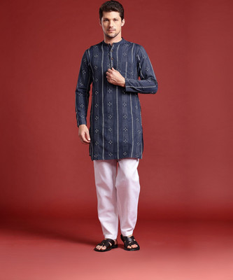 ANOUK Men Self Design Straight Kurta(Blue)
