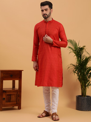 Namaskar Men Self Design Straight Kurta(Red)