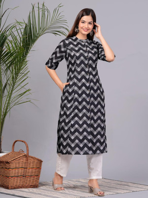 VandyAttire Women Printed A-line Kurta(Black)
