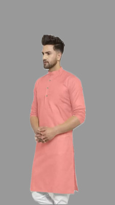 HouseOfCommon Men Solid A-line Kurta(Pink)