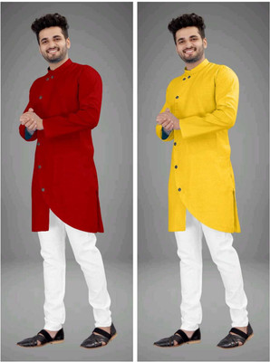 CRYSTALREVENUE Men Solid Trail Cut Kurta(Multicolor)