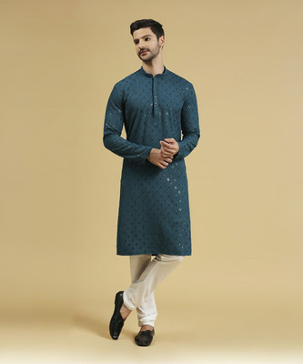 Rajubhai Hargovindas Men Embellished Straight Kurta(Blue)