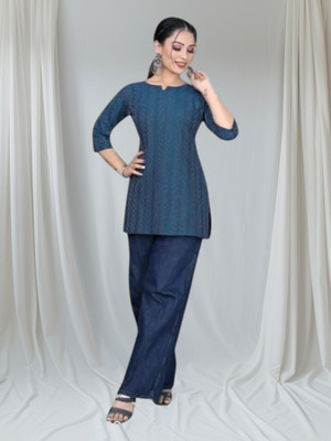 Kfashionbj Women Solid A-line Kurta(Dark Blue)