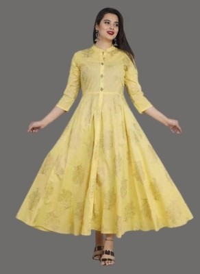 AnviTextile Women Printed Flared Kurta(Yellow)