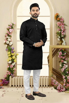 Shree Dutt Creation Men Solid Straight Kurta(Black)