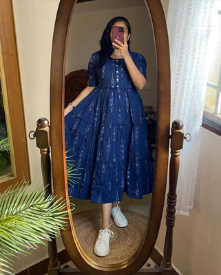 KutumB Women Printed A-line Kurta(Blue)
