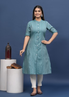 HEARTLOOM Women Woven Design A-line Kurta(Light Green)