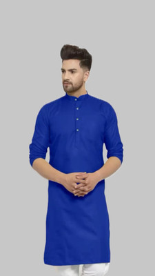 HouseOfCommon Men Solid A-line Kurta(Dark Blue)