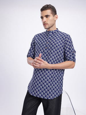 Anouk Rustic Men Printed Straight Kurta(Blue)