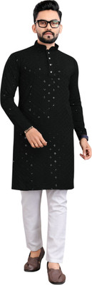 bitteR Men Embroidered Straight Kurta(Black)