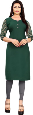 HOFC Women Solid Straight Kurta(Green)