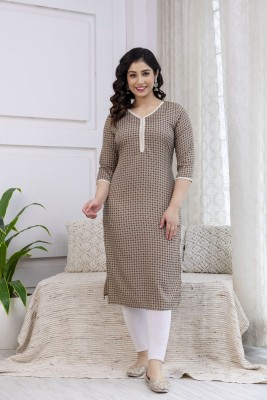 CKM Women Printed A-line Kurta(Brown)