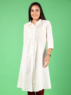 V-MART Women Solid A-line Kurta(White)