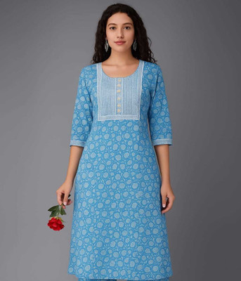 SS Fashion Women Printed A-line Kurta(Blue)