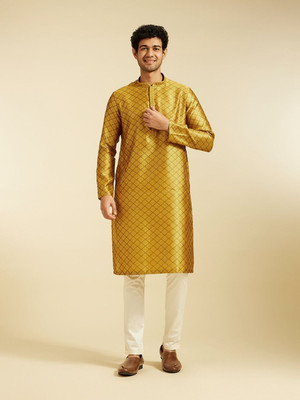 DIWAS by Manyavar Men Printed Straight Kurta(Yellow)