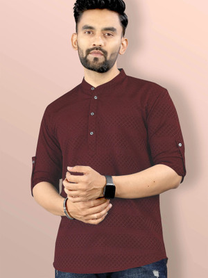 VeBNoR Men Self Design Straight Kurta(Maroon)