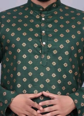 MENTIFIC Men Printed Straight Kurta(Dark Green, Gold)