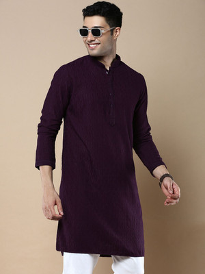 ANOUK Men Floral Print Straight Kurta(Purple)