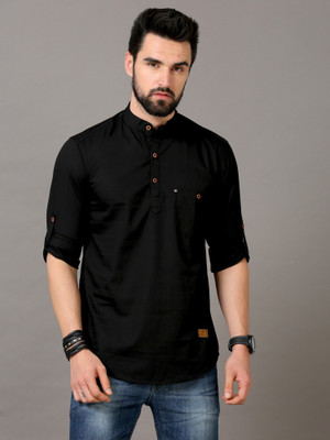 tallwalker Men Solid Straight Kurta(Black)