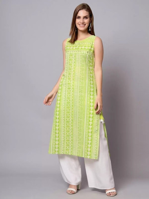 Paanchi Women Printed A-line Kurta(Light Green)