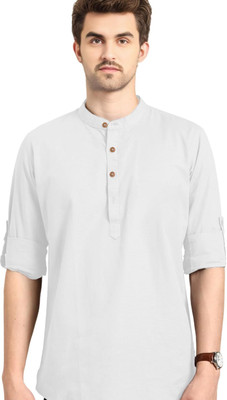 Navkanj Men Solid Straight Kurta(White)