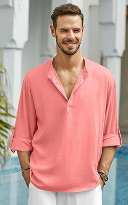 Amrit topwear Men Solid Straight Kurta(Pink)