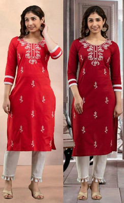 SISTO Women Embroidered Straight Kurta(Multicolor)