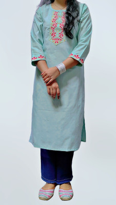 ASCREATION Women Solid Straight Kurta(Light Green)