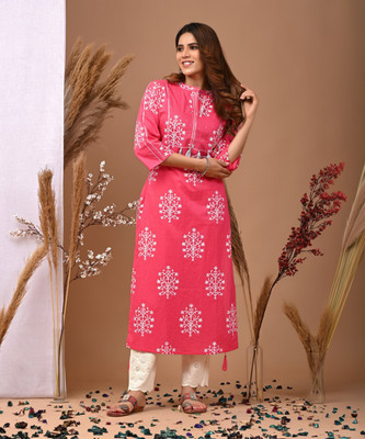 SACCHE DHAAGE Women Printed A-line Kurta(Pink)