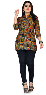 Pihu Creation Women Printed A-line Kurta(Black)