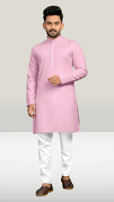 MAMTA TRENDS Men Solid Straight Kurta(Pink)