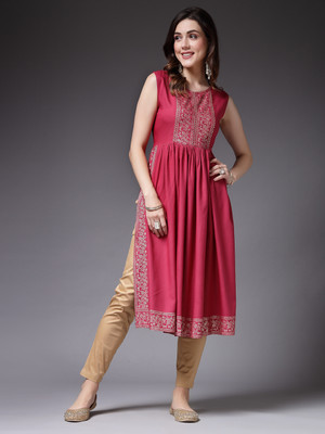 Stylum Women Embellished A-line Kurta(Pink)