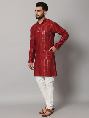 rutva Men Printed Straight Kurta(Maroon)