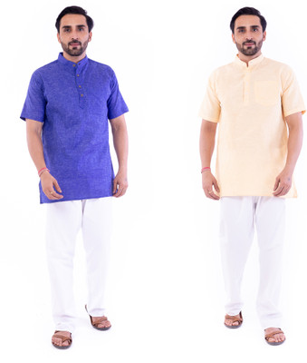 DESHBANDHU DBK Men Solid Straight Kurta(Dark Blue, Beige)